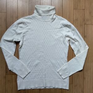 Select + Trend Ivory Turtleneck Pullover Sweater Womens Large Diamond Cable Knit